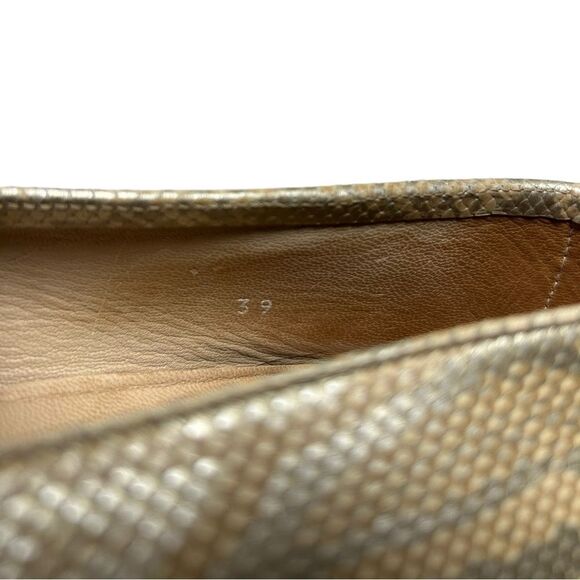 Vintage Designer Pancaldi Gold Snakeskin Print Flats Slip on Shoes Made in Italy - Picture 8 of 9